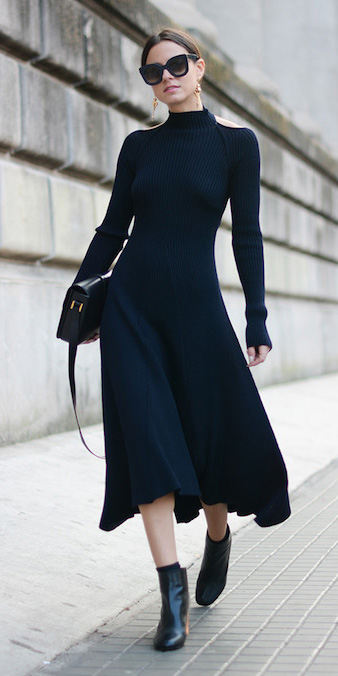 black midi dress with boots