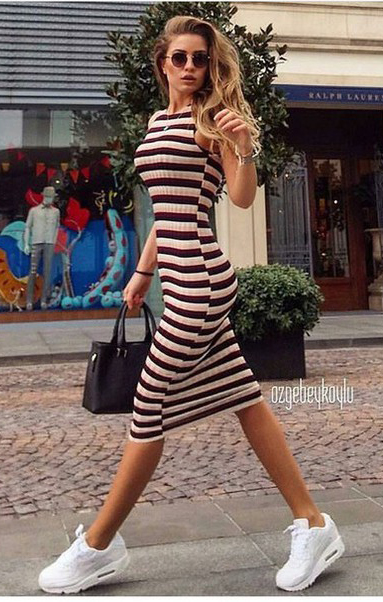 knee length bodycon dress with sneakers