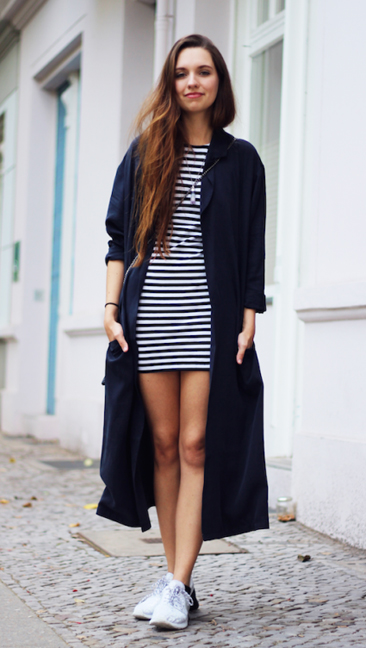 black dress and sneakers outfit