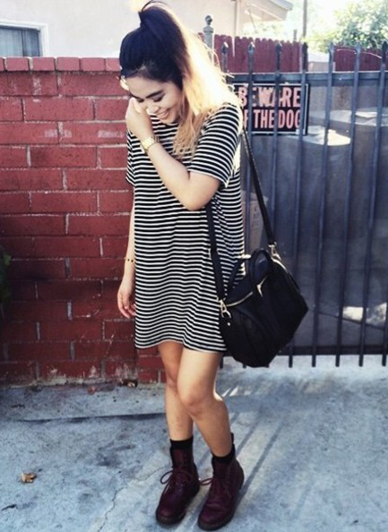 striped tshirt dress outfit