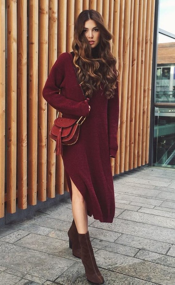 burgundy jumper outfit