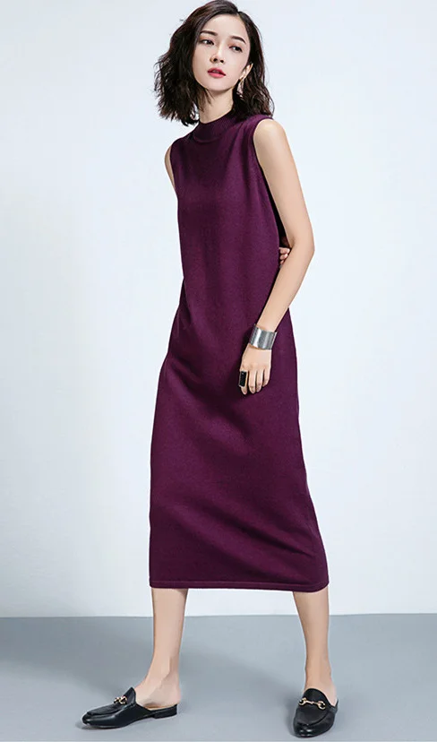 purple dress black shoes