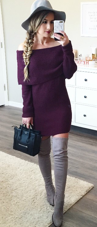 purple and gray outfit