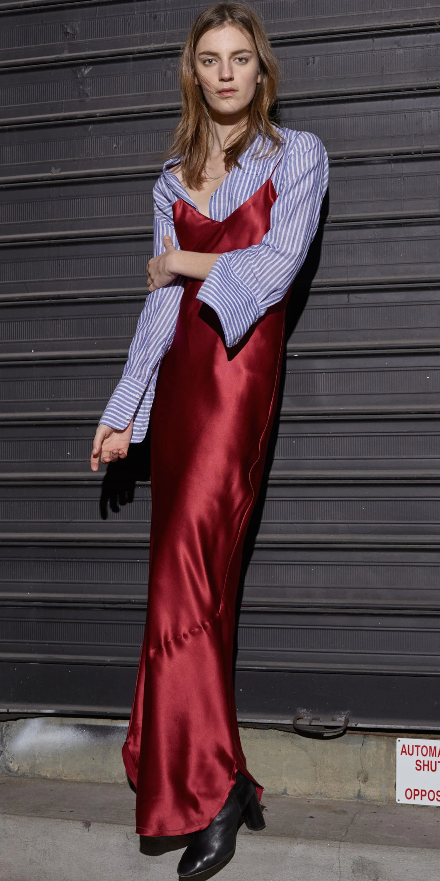 red slip maxi dress