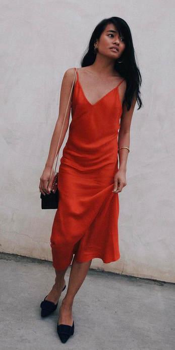 Orange slip dresses | HOWTOWEAR Fashion