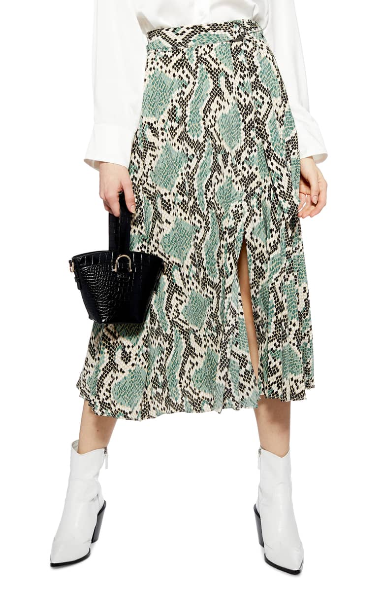 Python Print Pleat Midi Skirt
