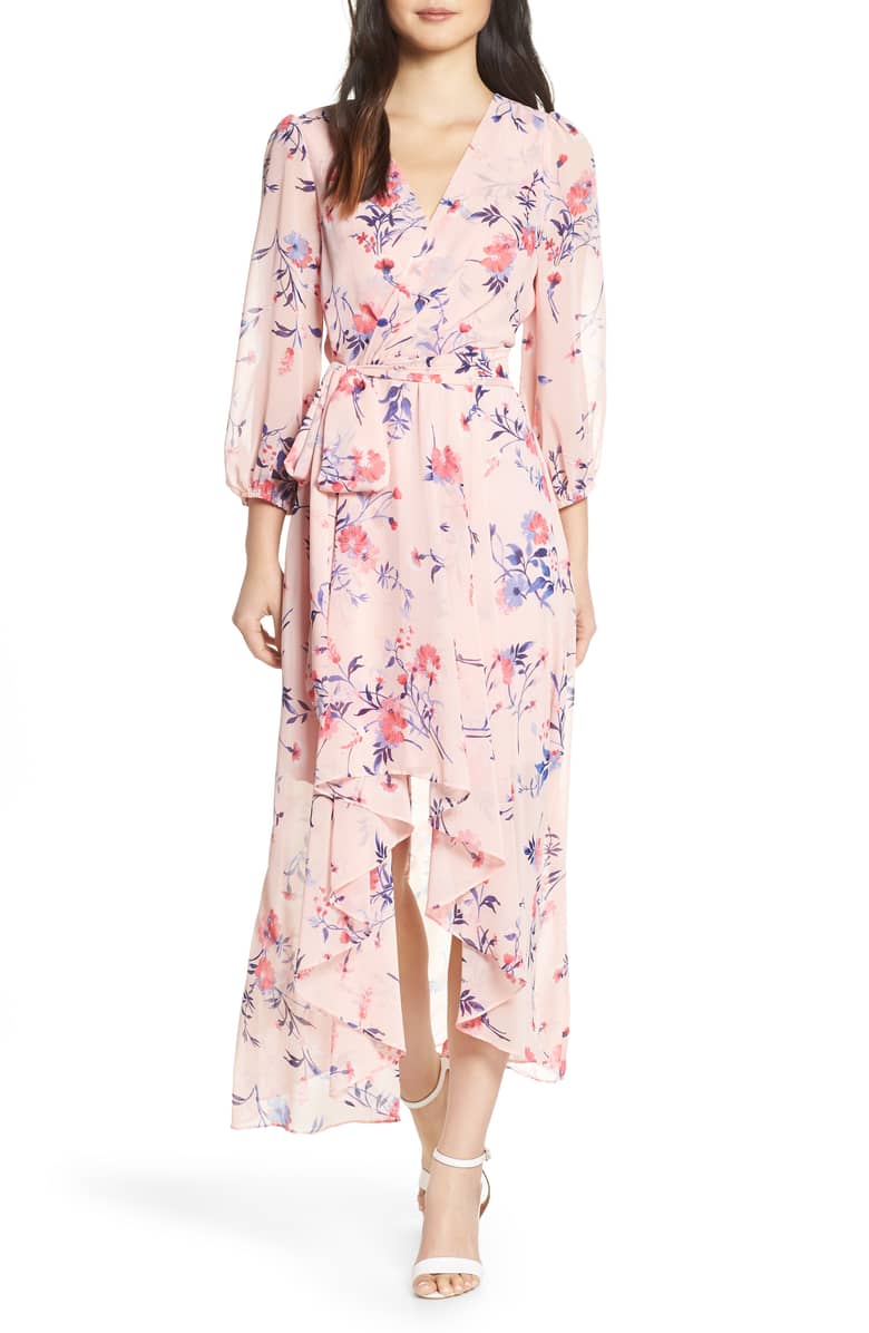Floral Print High/Low Wrap Maxi Dress