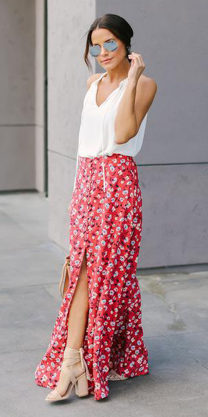 Cherry red maxi skirts | HOWTOWEAR Fashion