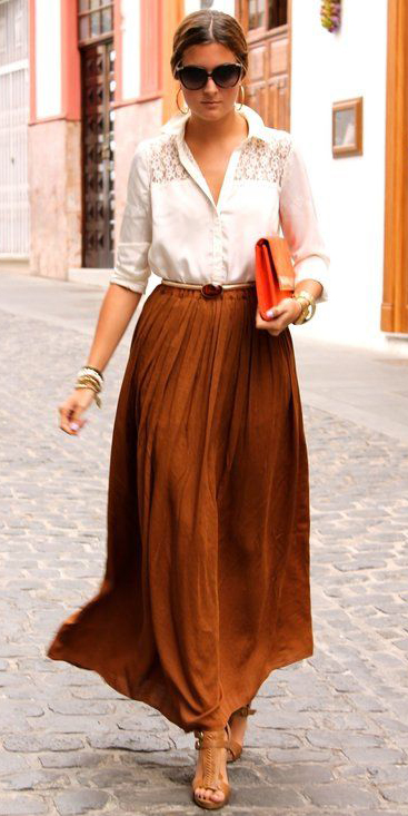 Camel maxi skirts | HOWTOWEAR Fashion