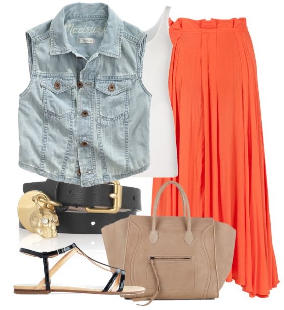 Orange maxi skirts | HOWTOWEAR Fashion