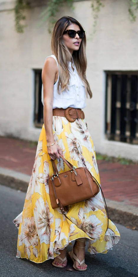 yellow long skirt and top
