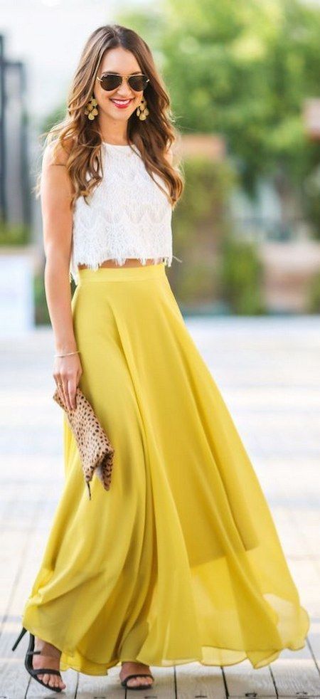 Yellow maxi skirts | HOWTOWEAR Fashion