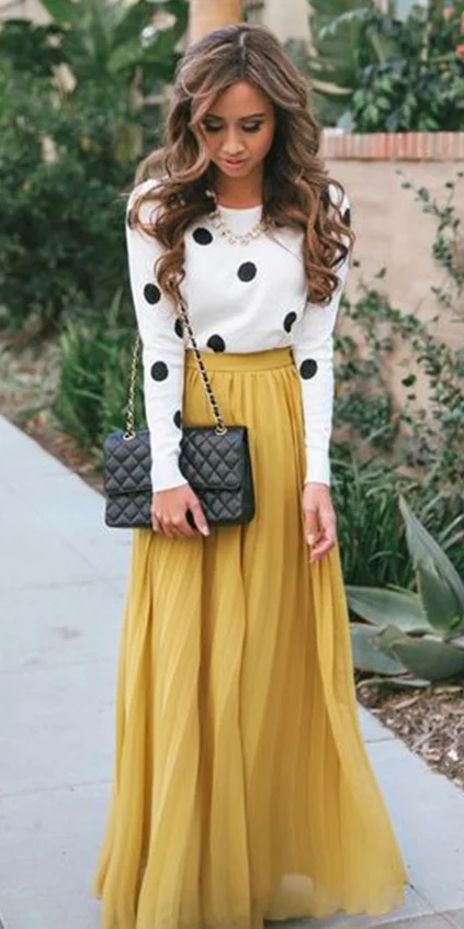 top for yellow long skirt