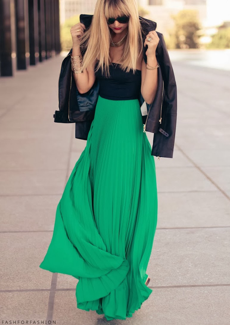 Emerald green maxi skirts | HOWTOWEAR Fashion