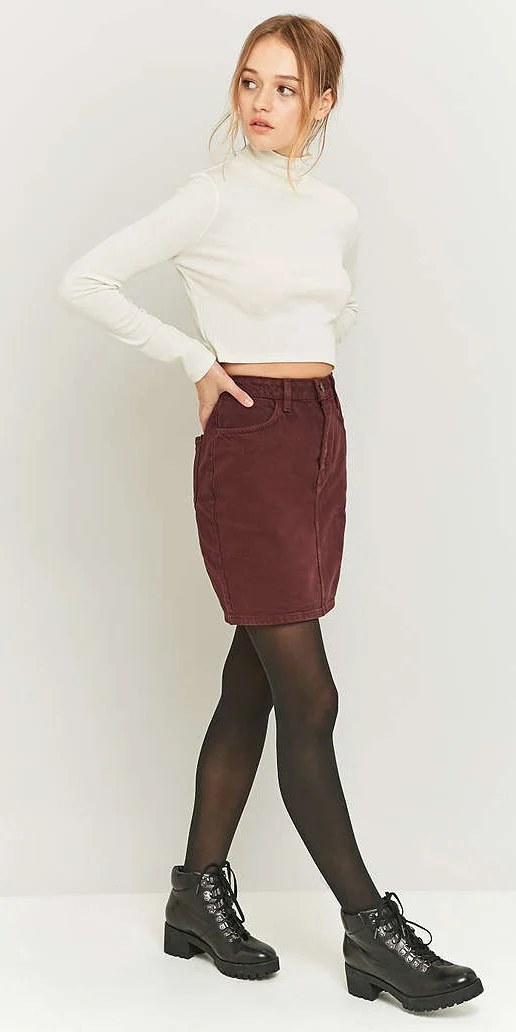 Corduroy Mini Skirt with Black Tights