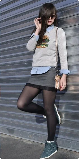mini skirt black tights
