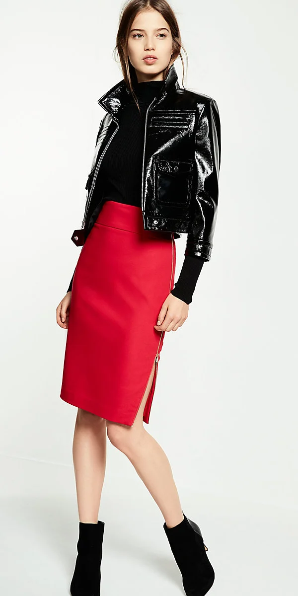 black pencil skirt and top