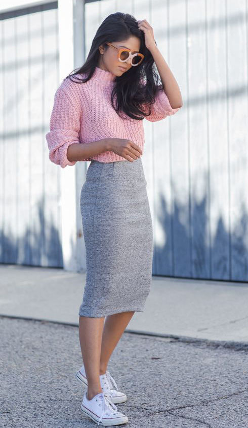 Light gray pencil skirts  HOWTOWEAR Fashion