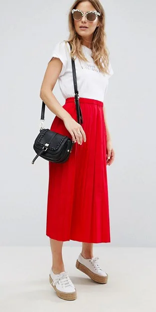 red midi skirt outfit