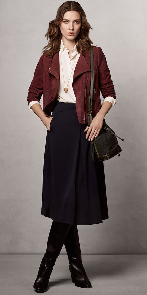Burgundy midi skirts | HOWTOWEAR Fashion