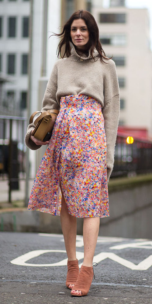 Sommermann Midi Skirt pink flecked casual look Fashion Skirts Midi Skirts 