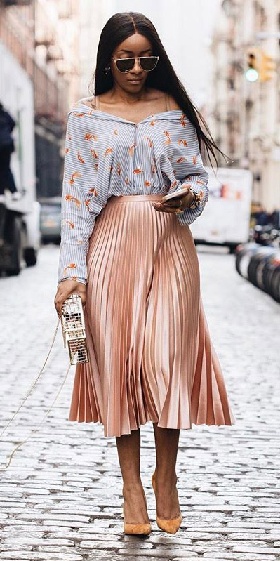 Peach midi skirts | HOWTOWEAR Fashion