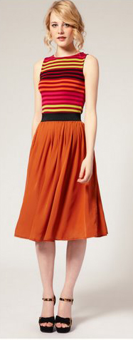 Orange midi skirts | HOWTOWEAR Fashion