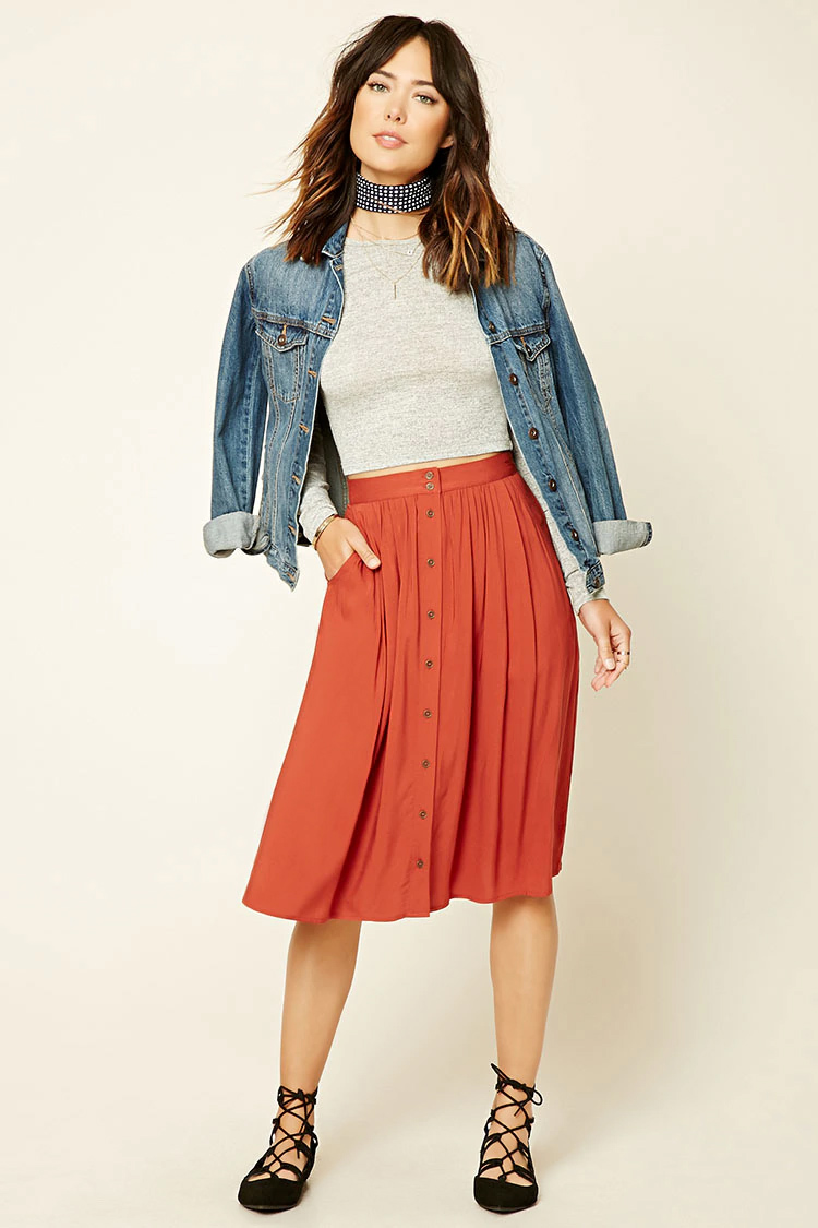 orange skirt outfit winter