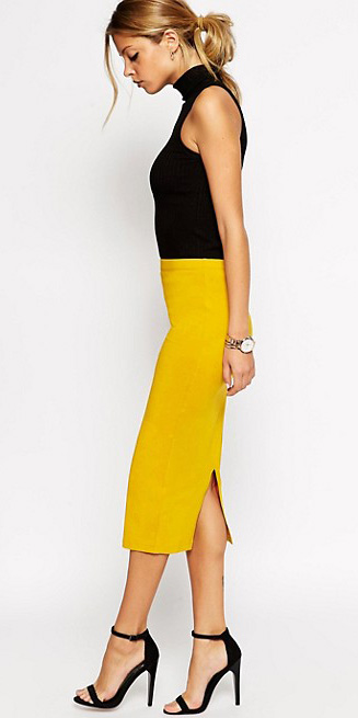 Yellow midi skirts | HOWTOWEAR Fashion