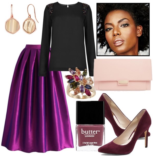 Royal purple midi skirts | HOWTOWEAR Fashion