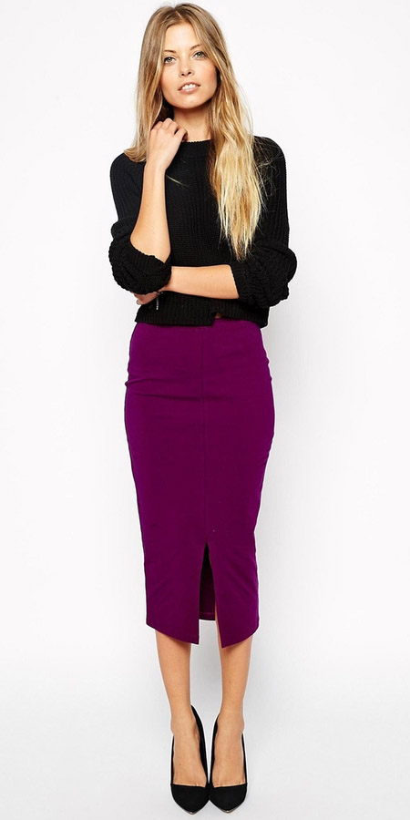 Royal purple midi skirts | HOWTOWEAR Fashion