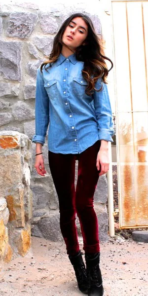 leggings with denim shirt
