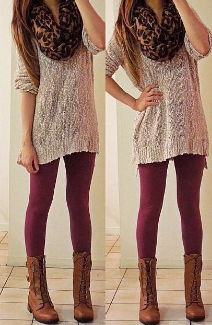 burgundy dress with leggings