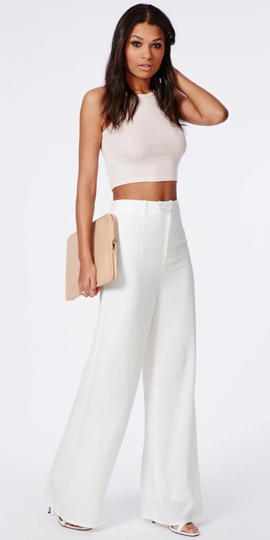 White crop top and palazzo pants