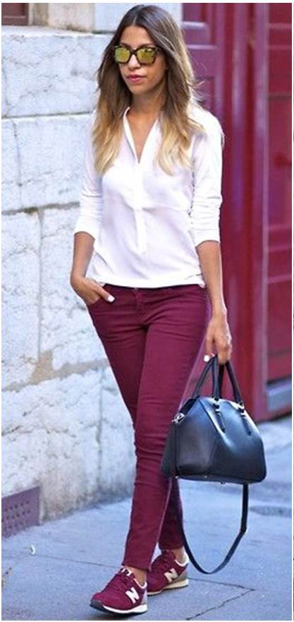 burgundy jeans outfit