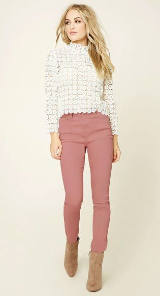 pink jeans outfit winter