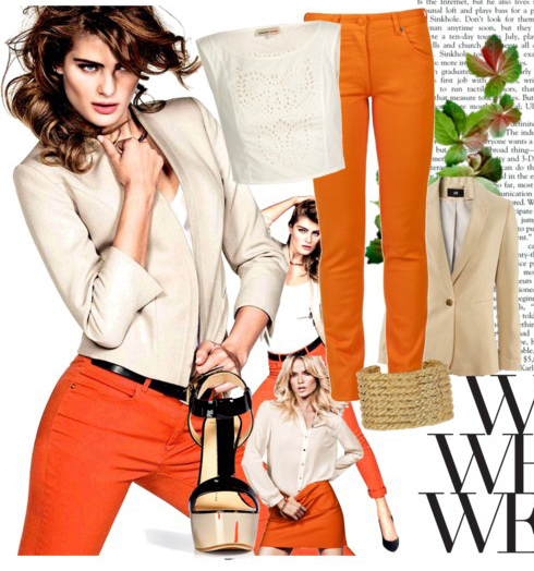orange jeans outfit