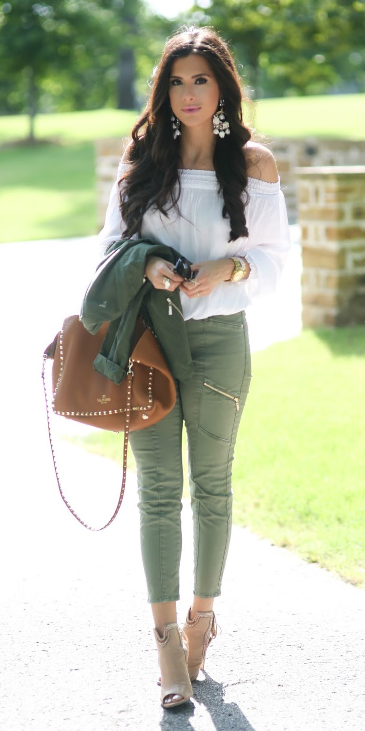 olive green jean outfits