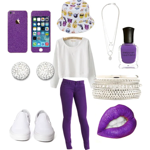 outfits with purple jeans