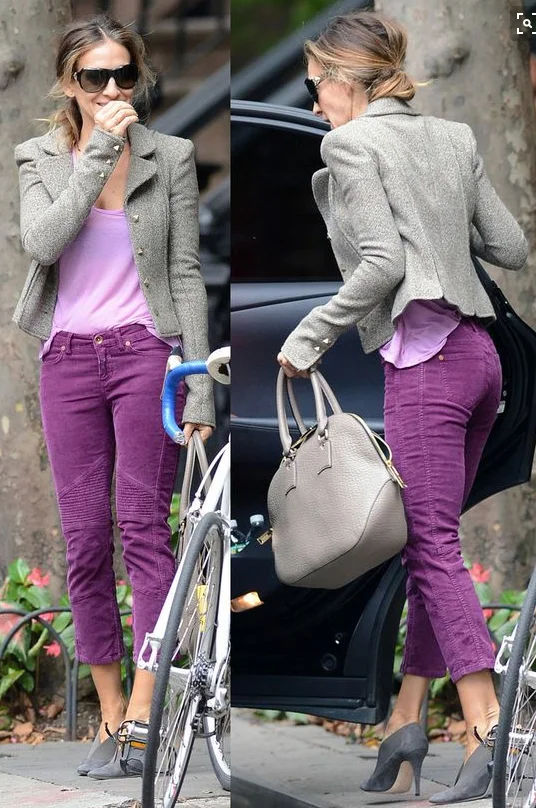 mauve jeans outfit