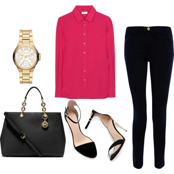 magenta shirt outfit