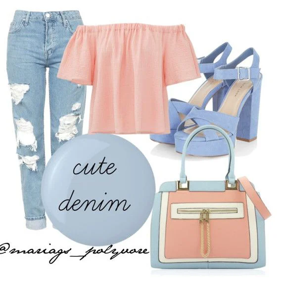 denim and peach outfits