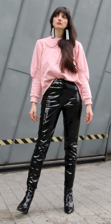 pink jumper black jeans