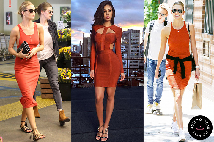 Orange bodycon dresses