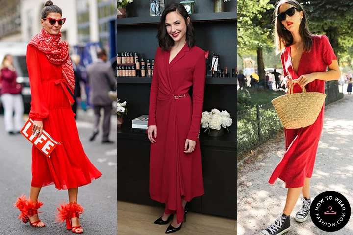 Cherry red midi dresses