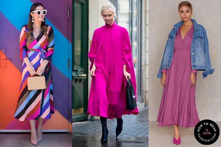 Magenta midi dresses