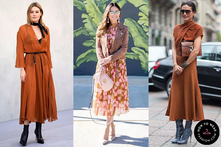 Camel midi dresses