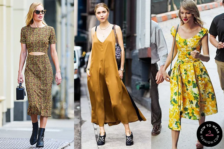 Yellow midi dresses