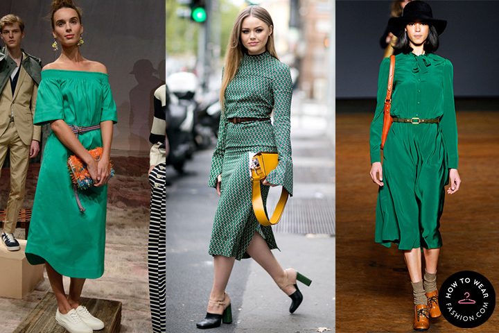 Emerald green midi dresses