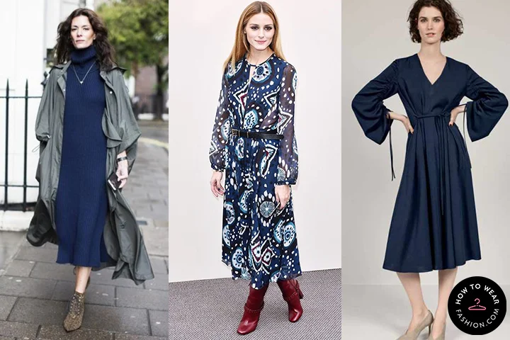 Navy blue midi dresses